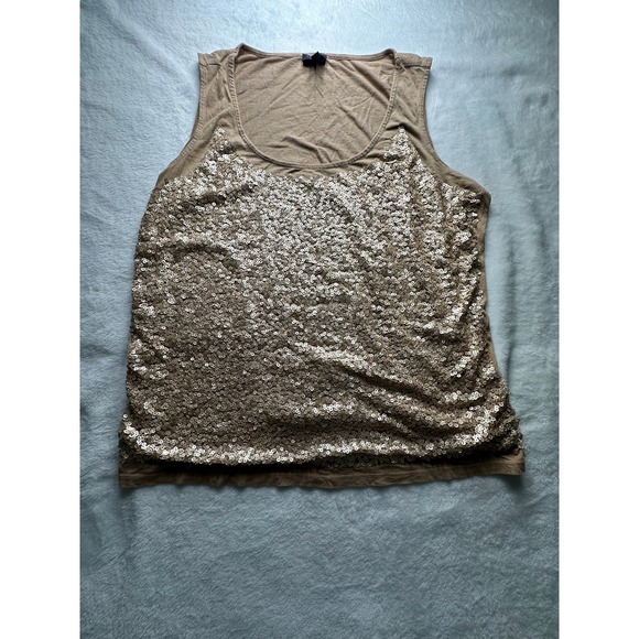 Talbots Tops - Talbots Woman 2X Champagne Gold Sequin Tank Top Sleeveless Knit Tan Brown-22
